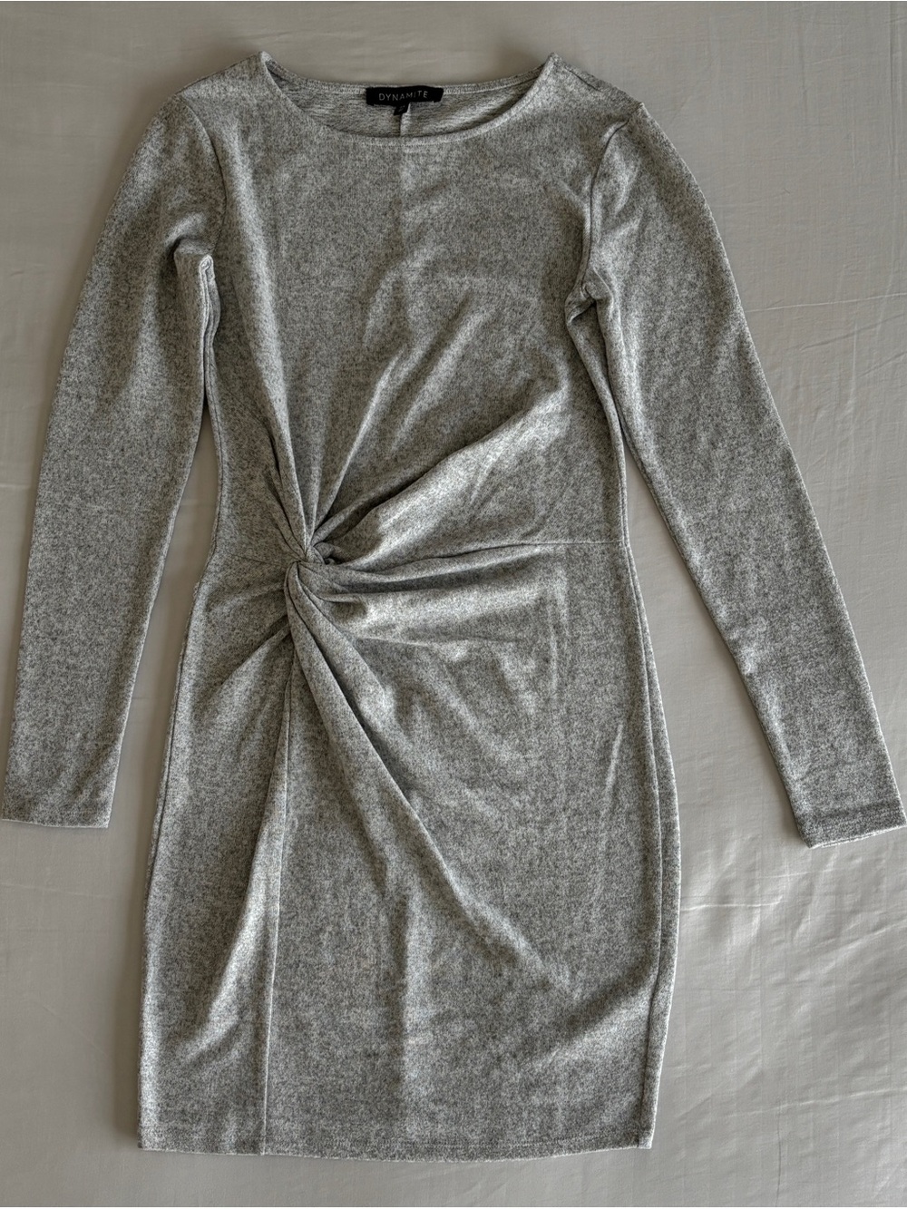 Dynamite Grey Twist-Front Long Sleeve Dress